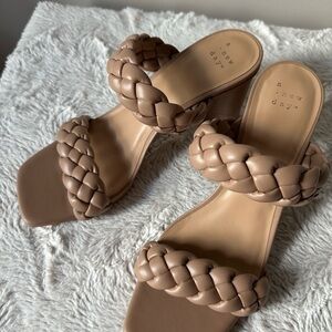 A New Day Tan Heeled Shoes with Braided Design